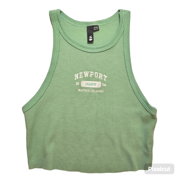 G mint green textured embroidered stretch knit crop halter tank top size XS US - Picture 1 of 5